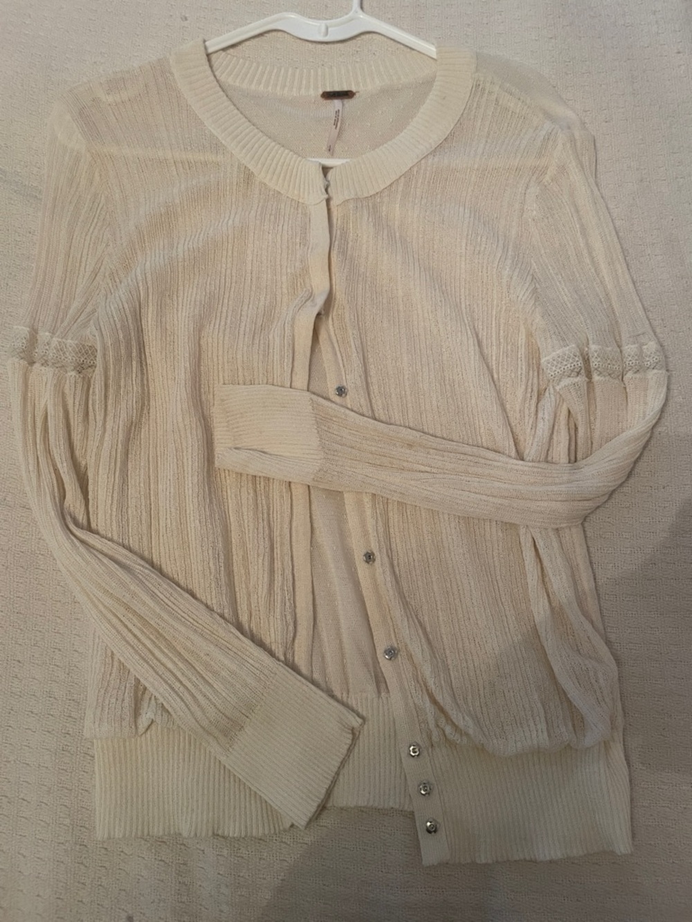 Free People Cream Lightweight Button-Front Knit Cardigan